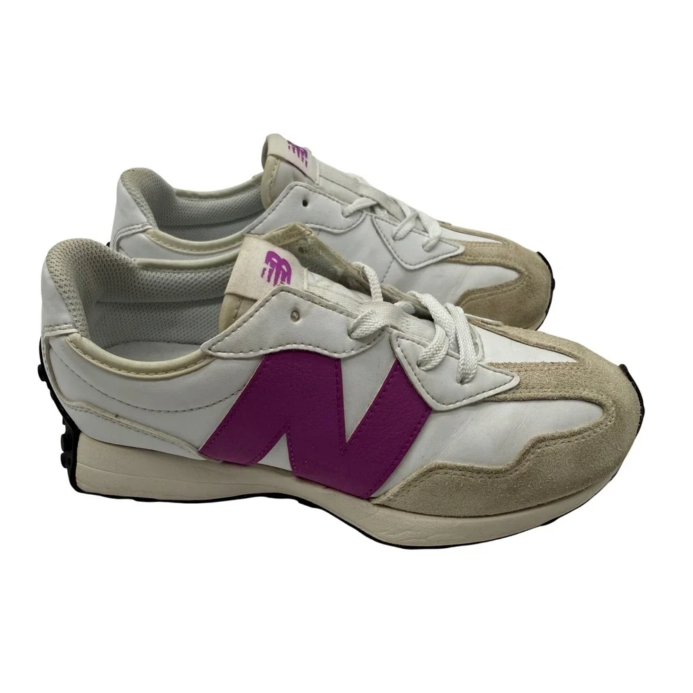 New Balance 327 Sneakers Kids 5.5 White Purple Excellent GS327ST Retro Low Top
